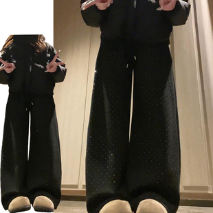 韩系显瘦烫钻爆闪星空裤女秋冬2025新款慵懒感高腰加绒加厚闪闪裤