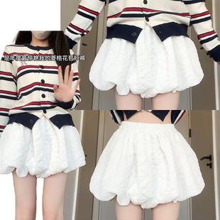 白色温柔风菱格灯笼裙裤女秋冬2026新款高腰休闲显瘦a字花苞裙裤