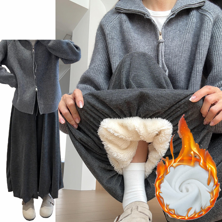 灰色针织加厚保暖糯米裙裤女秋冬2025新款慵懒风加绒垂感半身裙裤