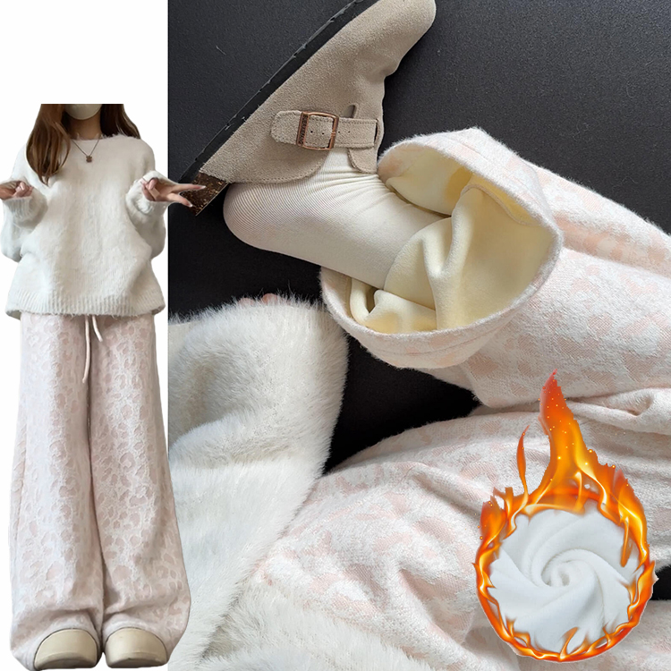 温柔绒绒糯米裤女秋冬2025新款加绒软糯豹纹裤垂感加厚高腰直筒裤