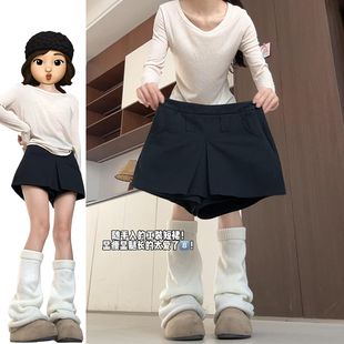 宽松百搭设计感假两件阔腿裙裤 黑色防走光工装 2026新款 女夏季 裙裤