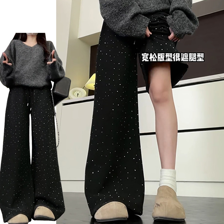 韩系松弛感闪钻运动卫裤女秋冬季2026新款加绒加厚烫钻设计休闲裤,女装/女士精品,休闲裤,淘宝优惠券,粉丝福利购,淘宝优惠卷