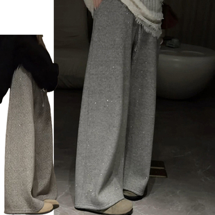 韩系小众烫钻爆闪星空裤女秋冬2025新款慵懒感高腰加绒加厚闪闪裤