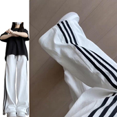 宽松显瘦休闲速干阔腿裤 2025新款 女夏季 韩系简约百搭条纹运动卫裤