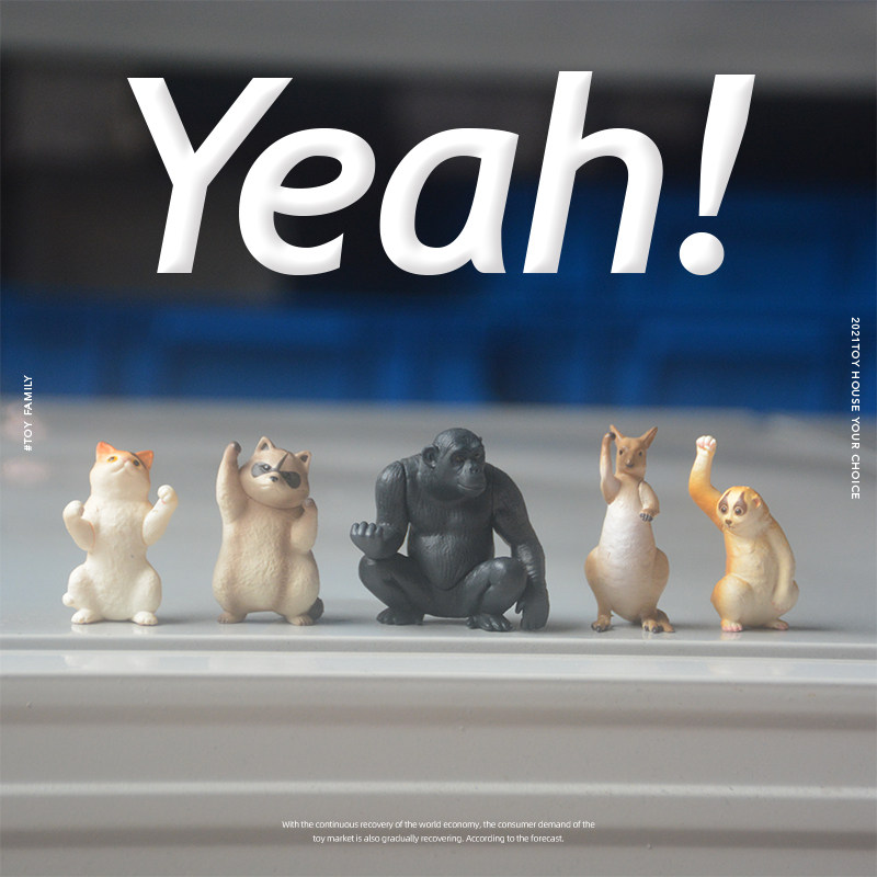 全新扭蛋原单 胜利手势搞怪动物摆件模型 可爱公仔治愈礼物