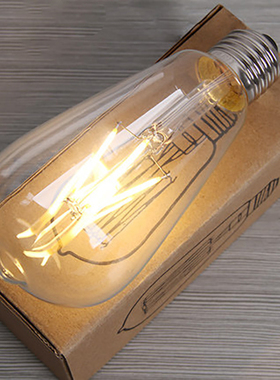 爱迪生ST64LEDE27大螺口灯泡超亮光源复古节能灯白暖光球泡4瓦8瓦