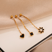 钛钢迷你雏菊四叶草桃心链条螺丝扣流苏耳线耳骨钉免拆耳环耳饰品