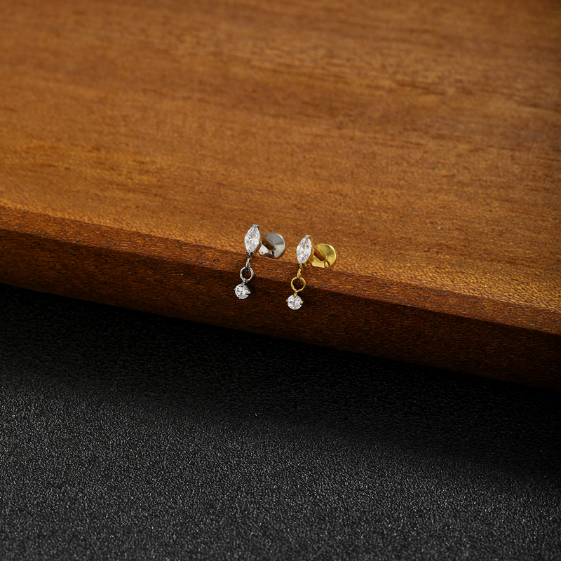 医用钛合金马眼锆石小吊坠耳骨钉