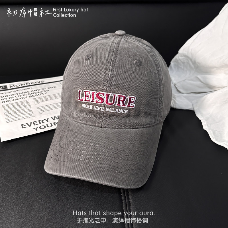 美式字母刺绣做旧水洗纯棉棒球帽男女春秋新款宽帽檐防晒鸭舌帽潮