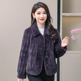 小个子妈妈加厚皮草短款水貂绒大衣中年洋气冬季装皮毛一体外套女