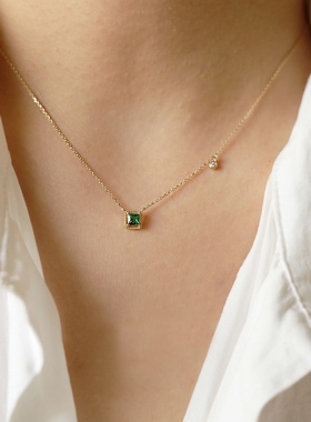 Ordi日式轻奢祖母绿方糖吊坠女锁骨链小众设计气质925纯银链