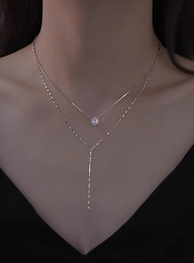 DR闪钻双层流苏项链女s925纯银ins设计高级感小众韩国新款气质