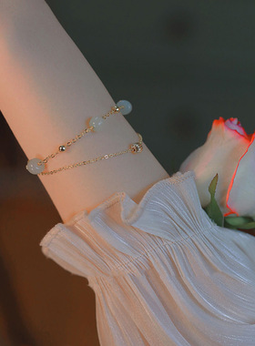 ordi白茶清欢天然和田玉双层手链转运珠女轻奢精致14k百搭