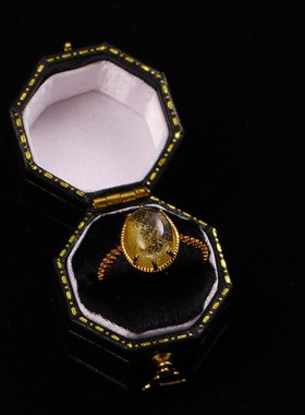 ordi财运金发晶戒指ins简约百搭925通体银复古天然宝石戒指