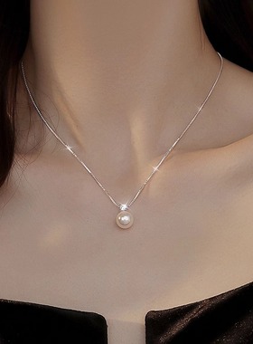 DR珍珠项链女12MM极光天女珠纪念日礼物粉光珠s925纯银气质锁骨链