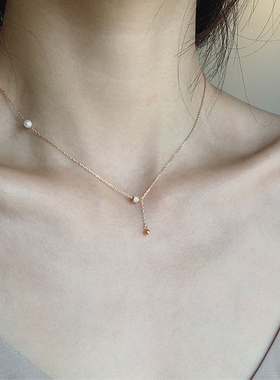 Ordi新款日系珍珠项链女迷你转运筒锁骨链精致可调节项饰