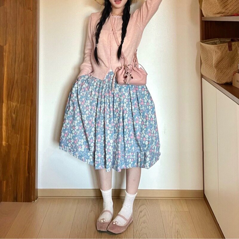韩系复古碎花显瘦A字半裙