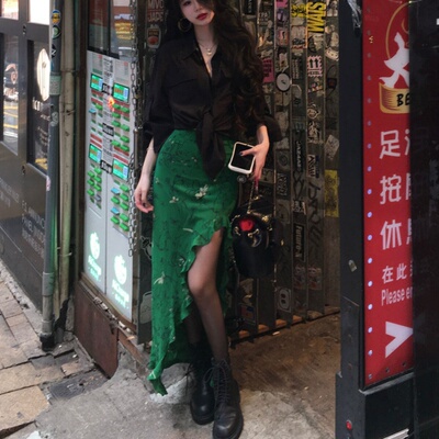 Flower Yuan1.28晚6春夏桑蚕丝半身裙不规则荷叶边半身裙