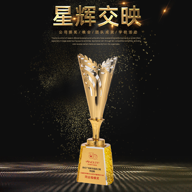 金属水晶奖杯定制比赛冠军奖牌