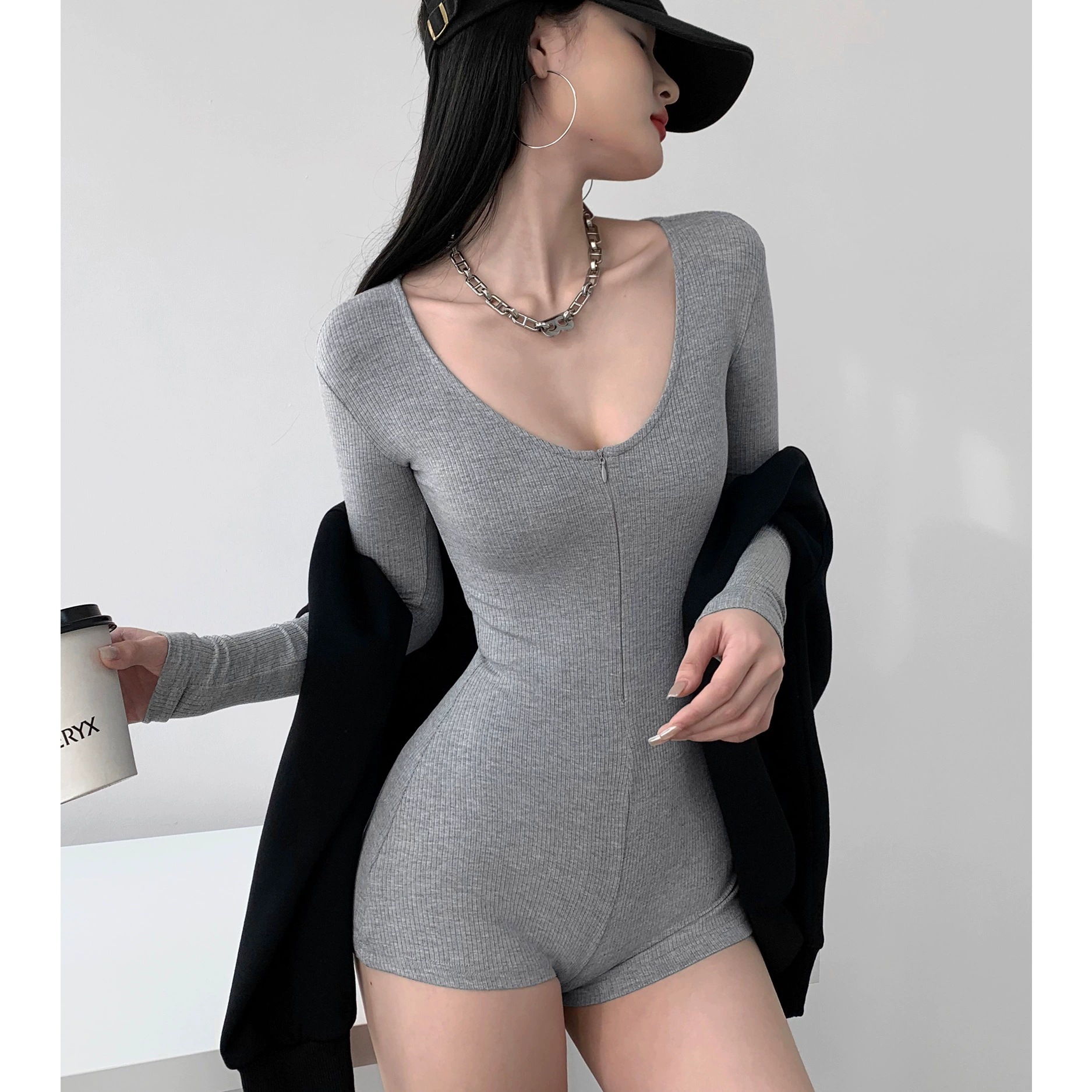 户外瑜伽连体裤辣妹长袖连体衣女健身骑行裤高腰修身显瘦连体服