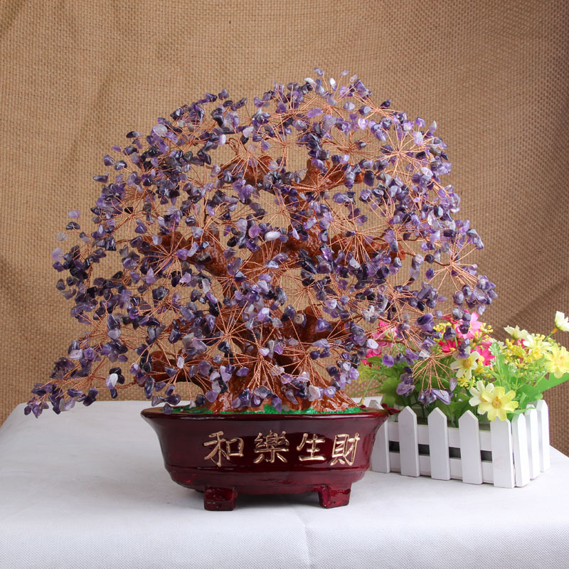 天然水晶树摆件树摆件 黄水晶粉水晶紫水晶发财树 招财镇宅聚宝盆