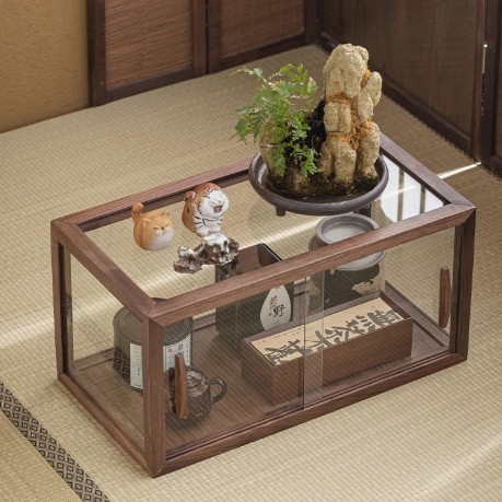 黑胡桃木茶具收纳柜桌面玻璃防尘展示柜茶具置物架手办中古陈列柜