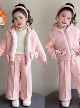 女童冬季毛毛仿皮草保暖加棉套装