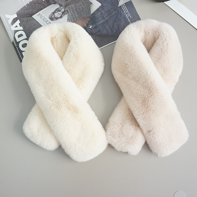 冬季獭兔毛围巾女双面毛绒韩版百搭保暖整皮吸扣皮草交叉懒兔围脖