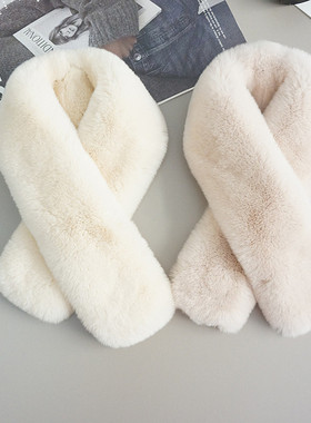 冬季獭兔毛围巾女双面毛绒韩版百搭保暖整皮吸扣皮草交叉懒兔围脖