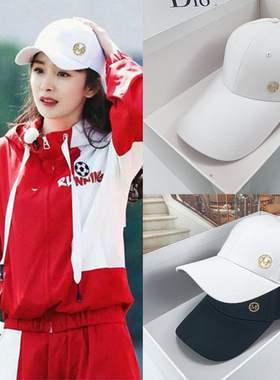 蓝色帽子女M标硬顶棒球帽春秋复古百搭遮阳帽网红显脸小鸭舌帽潮