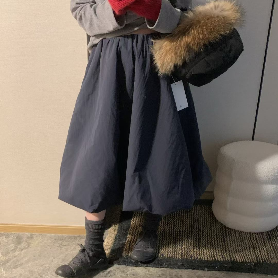 montague一眼沦陷！夹棉花苞半身裙韩国冬季加厚松紧腰蓬蓬裙长裙