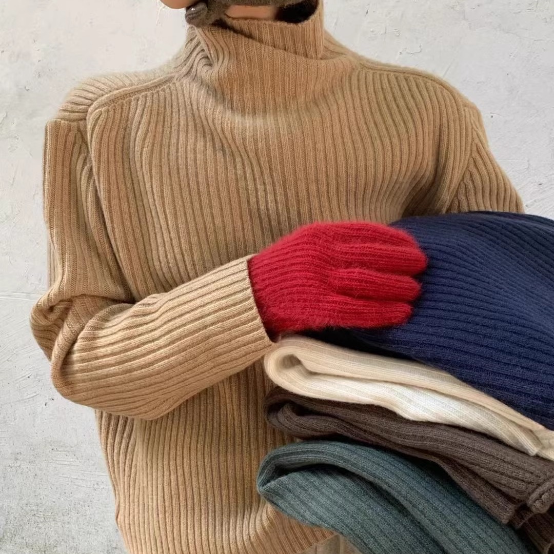 montague正品现货~全羊毛高领竖坑条螺纹加厚针织毛衣韩国冬打底