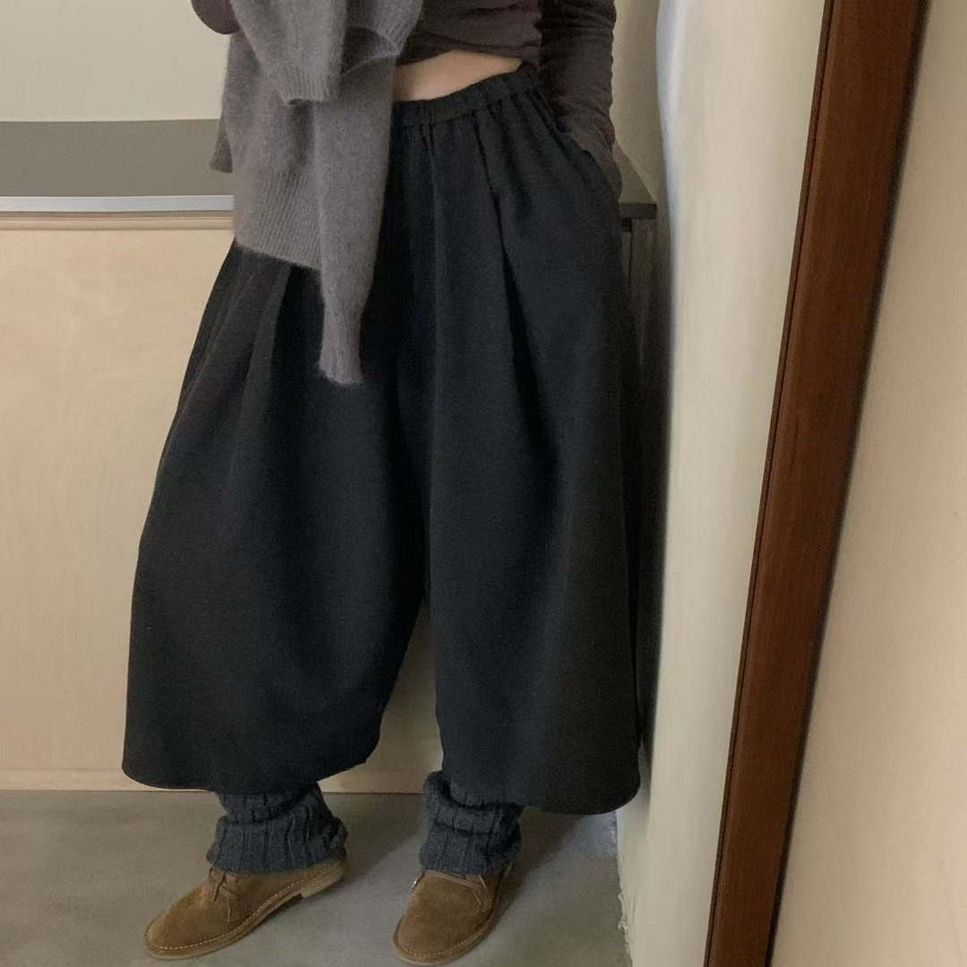 montague包容性MAX！松紧腰毛呢八分阔腿裤韩国冬季小个子裤子女
