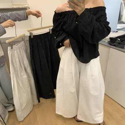 LYSM极简百搭！松紧腰阔腿长裤韩国夏季宽松显瘦速干休闲裤子1479