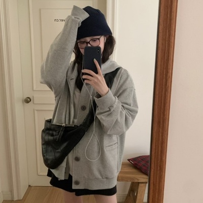 montague正品现货~连帽大版型懒人排扣卫衣韩国秋季宽松厚实外套