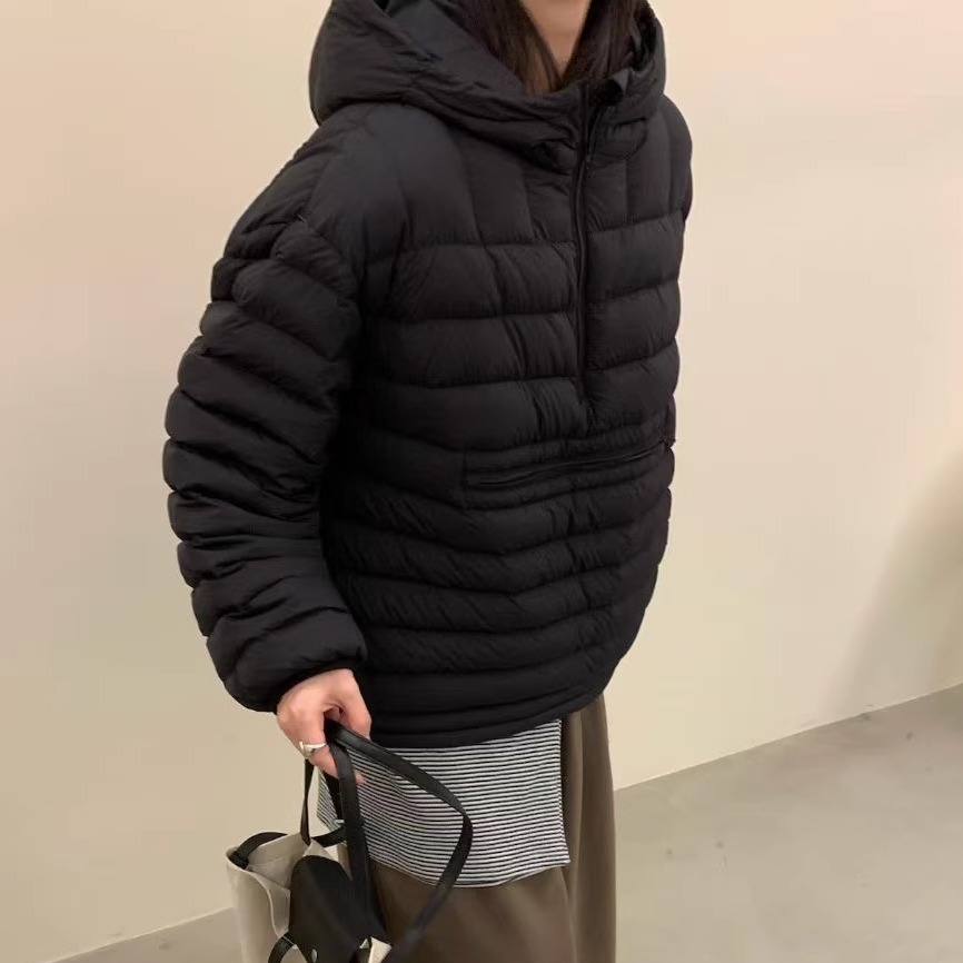 进口波兰拉尼亚95白鸭绒！pebble套头连帽半拉链韩国冬保暖羽绒服