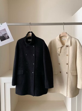 hemp进口苏丽！韩国立领双排扣一手长双面羊毛驼绒大衣冬季外套女