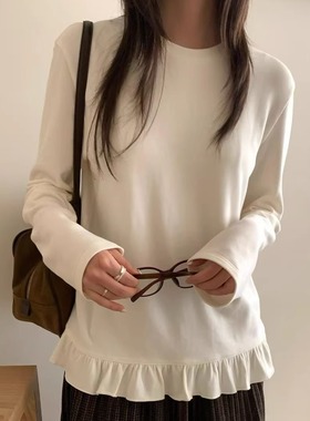 SELF/OUNCE叠穿神器！韩国下摆花边磨毛加厚长袖T恤冬圆领上衣女