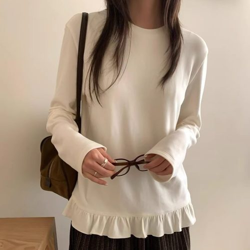 SELF/OUNCE叠穿神器！韩国下摆花边磨毛加厚长袖T恤冬圆领上衣女