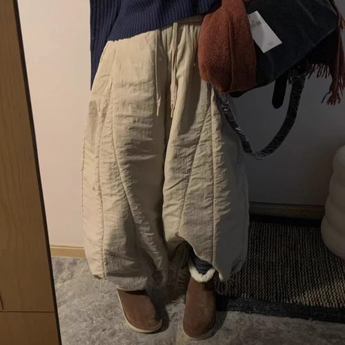 montague保暖系穿搭！裤脚抽绳褶皱松紧腰棉裤萝卜裤韩国冬夹棉裤