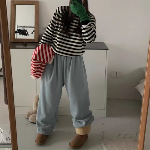 montague正品现货~加绒松紧腰束腿裤韩国冬季宽松休闲裤卫裤长裤