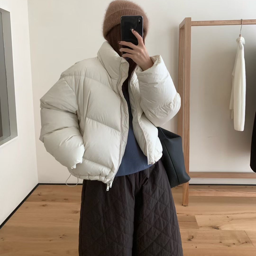 La_terre进口波兰拉尼亚95白鸭绒！韩国立领羽绒服蓬松面包服外套