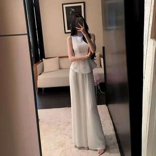 无袖 女2025年夏 背心荷叶边上衣百搭阔腿裤 时髦洋气套装