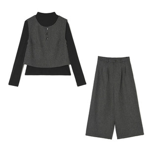 2026年春Outlets正品 高端ZW系列马甲+长袖上衣+九分裤三件套装女