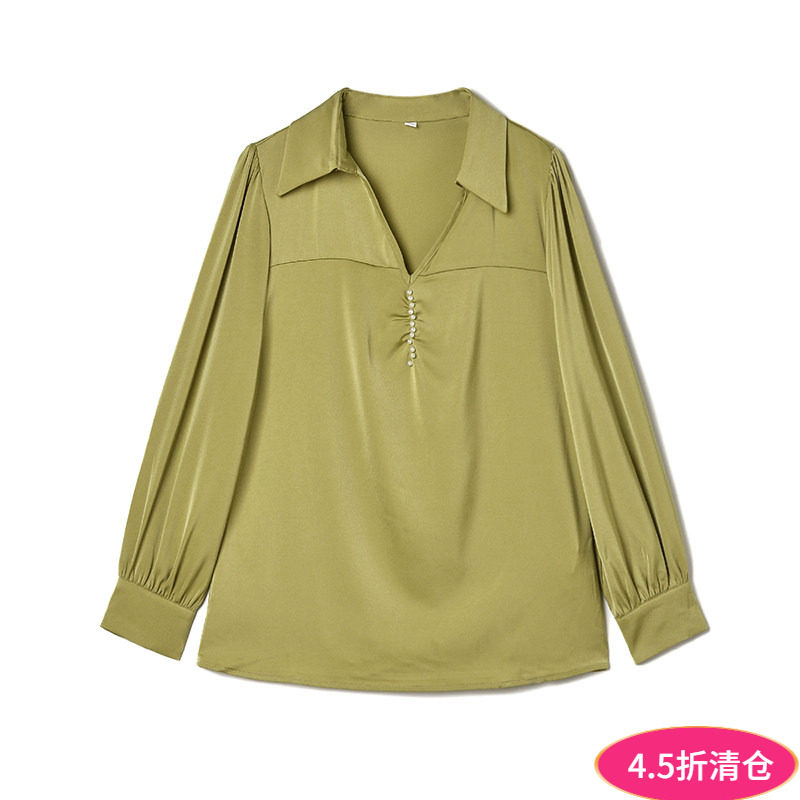 2025年秋Outlets专柜正品 高端QC系列珍珠点缀设计长袖翻领衬衫女