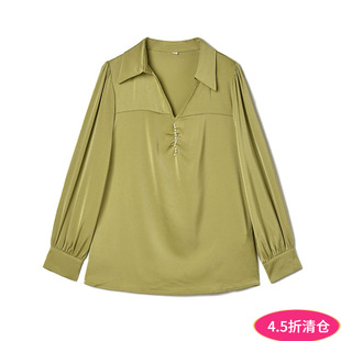 女 翻领衬衫 2025年秋Outlets专柜正品 高端QC系列珍珠点缀设计长袖