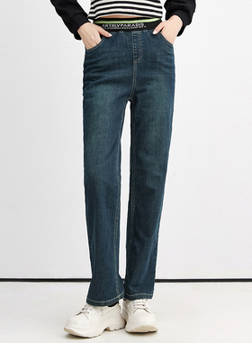 奥莱专柜正品 AE冬装2025新款 松紧腰长裤微弹百搭牛仔裤羽绒裤女