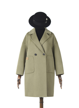 2025年冬Outlets正品 高端MU系列宽松含羊毛双面尼毛呢外套大衣女