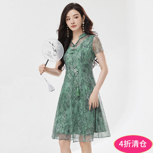 复古国风修身连衣裙女