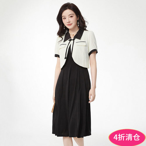 短袖外套+中长裙两件套装